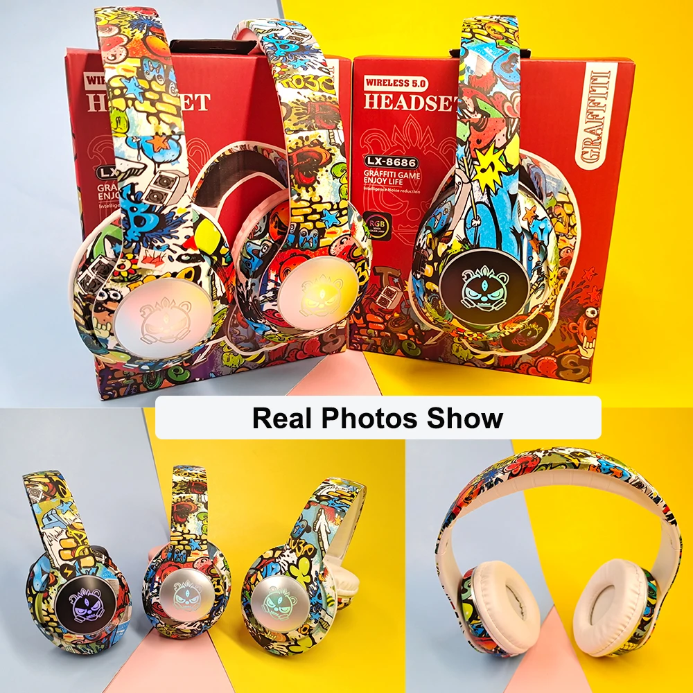 Wireless Headphones Bluetooth Flash Light Earphones Foldable for