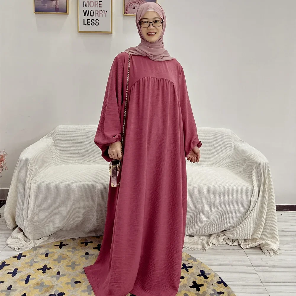 Muslim Dresses for Women Abaya Closed Balloon Sleeve Solid Long Prayer Hijab Dress Islam Clothes Dubai Turkey Ramadan Eid Kaftan