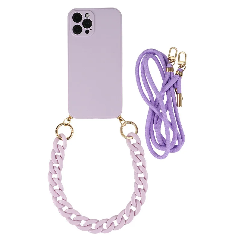 Elegant Marble Agate Chain Crossbody Phone Case with Liquid Silicone Finish