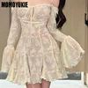 Women Lace Dress 2024 Spring Autumn French Style New Elegant Square Collar Long Sleeve Reduce The Waist Slip Dresses Sexy Skirt 3
