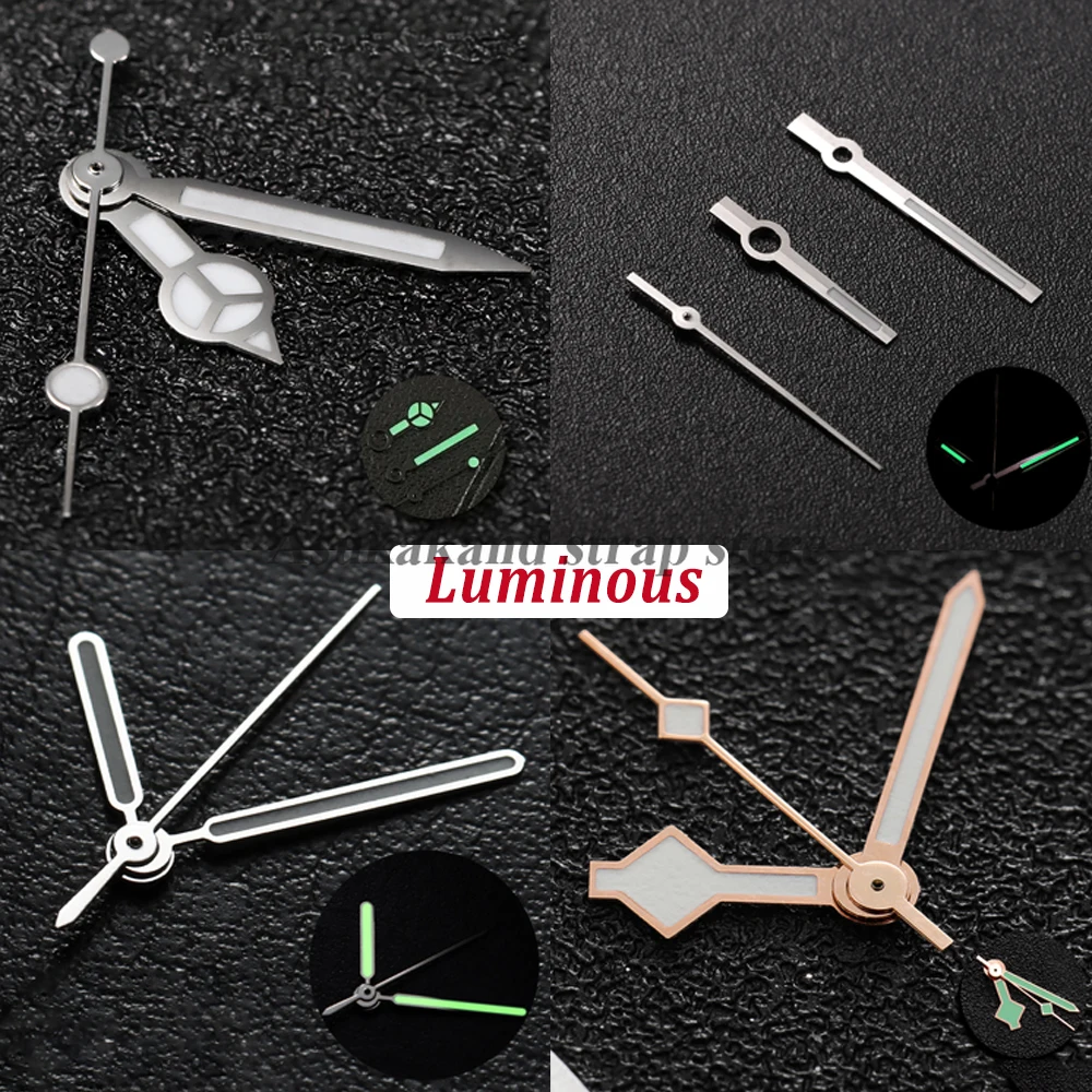 Enhanced Gold, Silver & Rose Gold Watch Hands with Green Luminous Coating