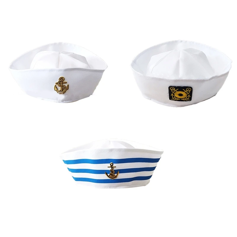Military Hats White Captain Hat Navy Marine Cap for Party Cosplay Costume Dropship party pirate hat halloween stage performance captain cap ball cosplay triangle skull hat for children