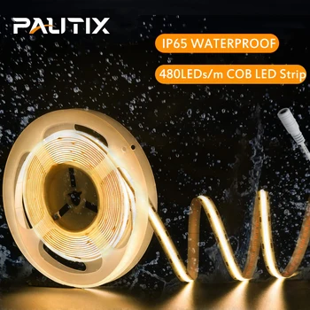 PAUTIX IP65 방수 COB LED 스트립 5m DC12V/24V 320 480LED/m 유연한 고밀도 RA90 2700K-6000K Led 탭 룸 장식