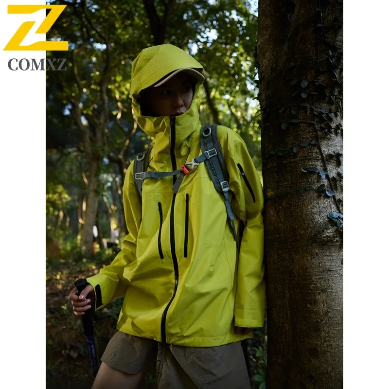 COMXZ 2025 All Terrain Rain Jacket Mens Water Resistant Windproof Hooded Parka Coat For Fishing Camping Hiking Activities