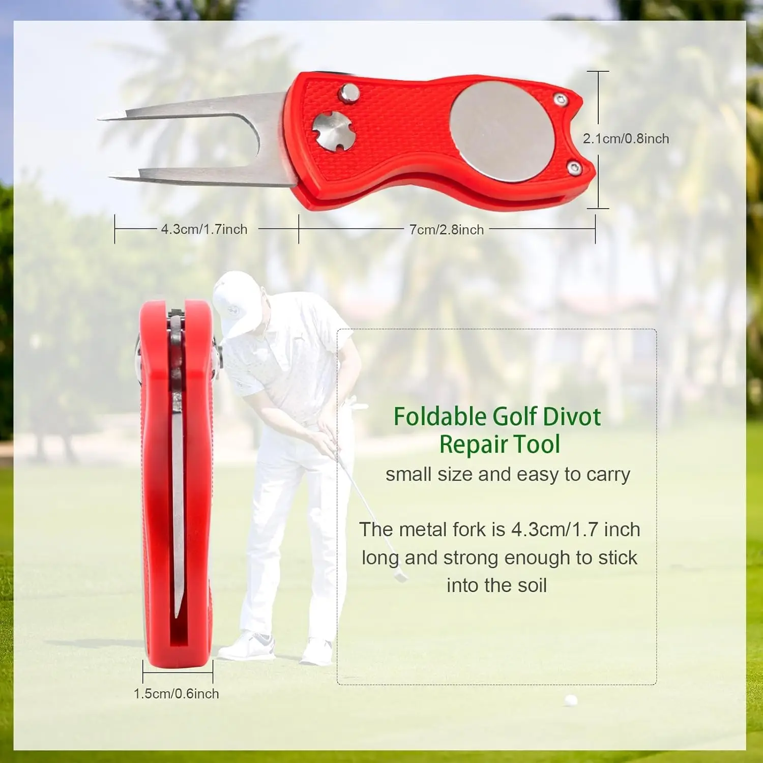 Golf Divot Repair Tool Stainless Steel Switchblade Pitch Groove Cleaner Magnetic Golf Pitchfork Putting Green Fork Training