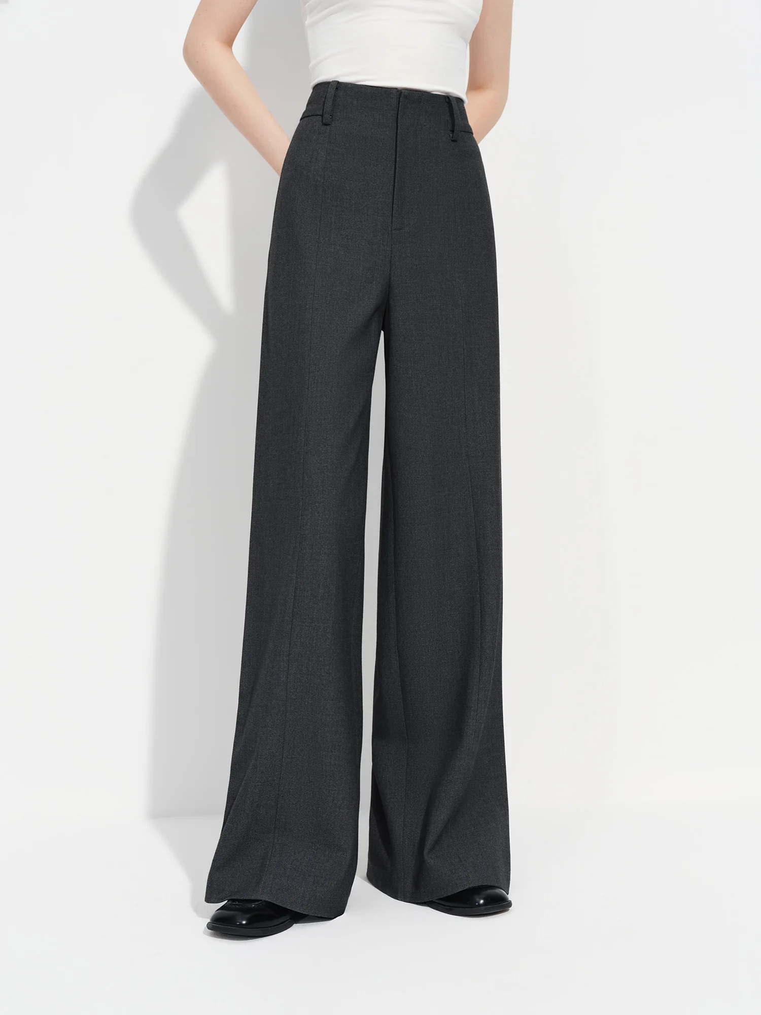 FSLE 2026 Spring Women's Wide Leg Trousers Wool Blend Acetate Pants High Waist Office Chic Pant Versatile Minimalist Soft Pants
