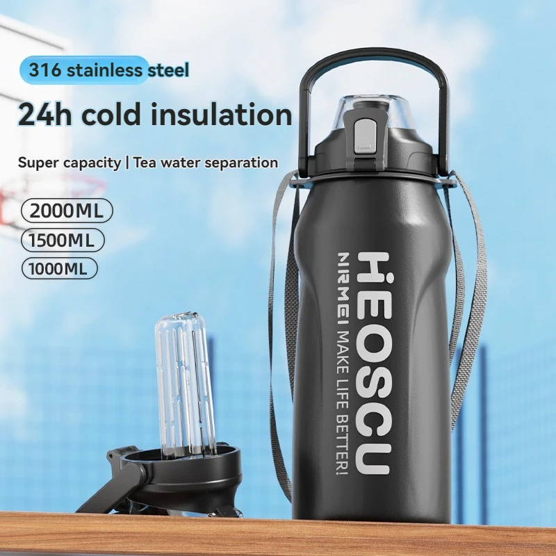 Large Capacity Insulated Stainless Steel Thermal Water Bottle - 2L