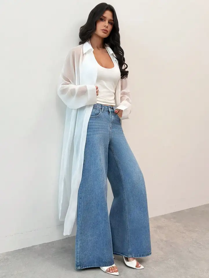 Women's Sheer Oversized Long Sleeve White Shirt