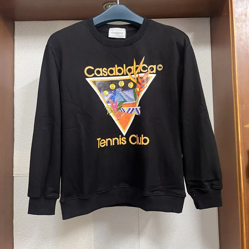 

2023 High Quality Casablanca Autumn Winter Hoodied Long Sleeve Casual High Street Tennis Club Print Mens Womens Pullover Hoodie