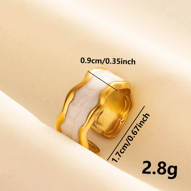 88316-b8a7f1.jpg Bagues ouvertes bohème en émail blanc, couleur or, luxe, irrégulier, en acier inoxydable, réglable, bijoux de charme pour femmes, cadeaux