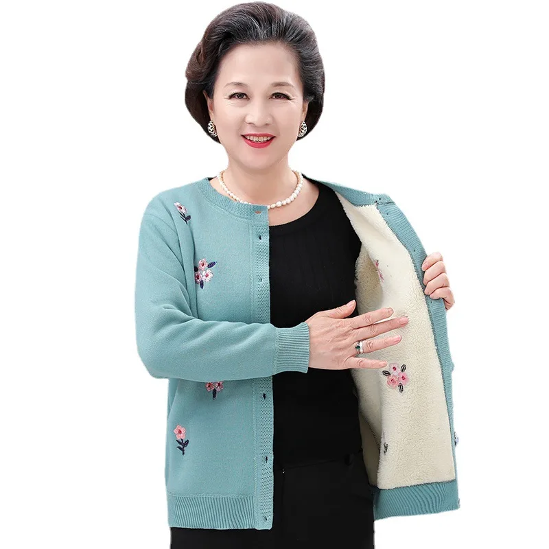 

High Quality Cardigans XL-4XL Embroidered bottom coats Plus Size Grandma Knitting Sweater Mid-aged &Old Women's Sweater Cardigan