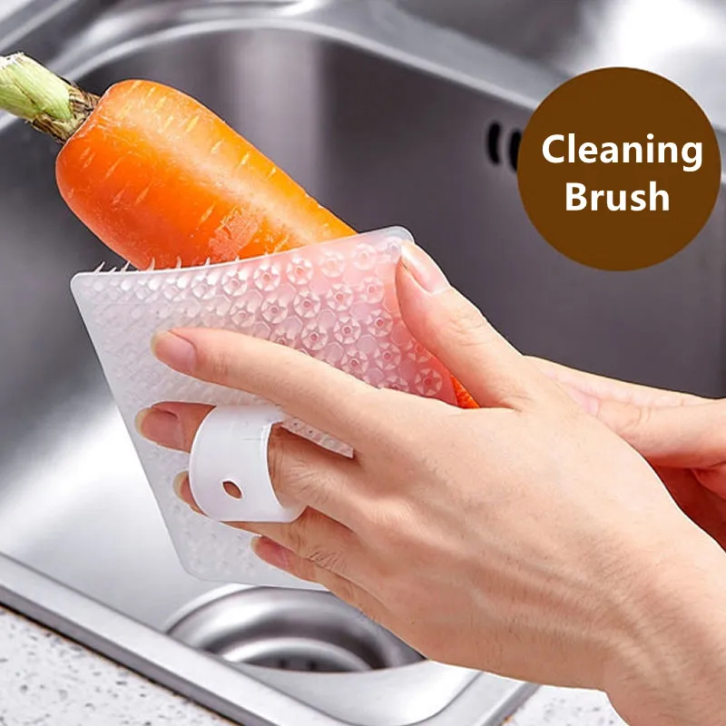 Silicone Dish Scrubber and Crevice Brush Set with Household Fruit & Vegetable Cleaner