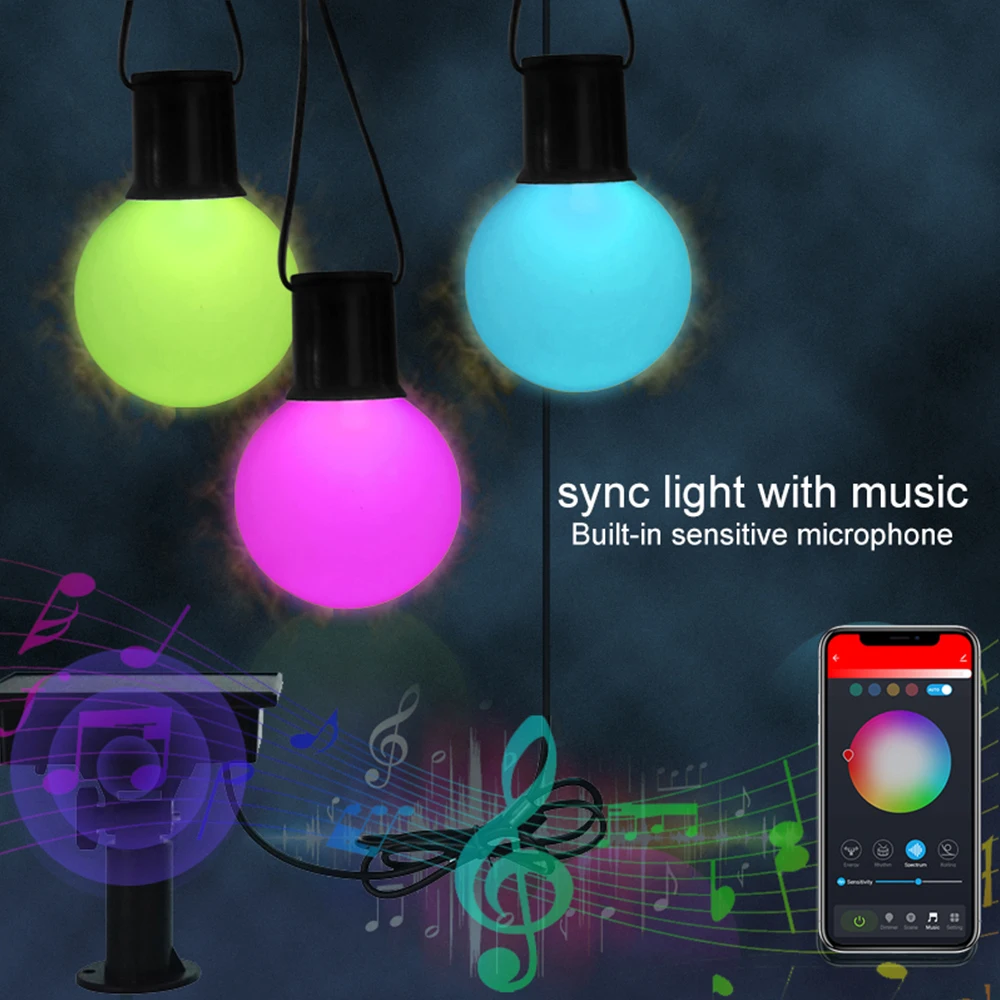 Music Rhythm 5V G40 Multicolour Smart LED String Lights Bulb Outdoor Patio String Light Waterproof Wedding Party Decoration