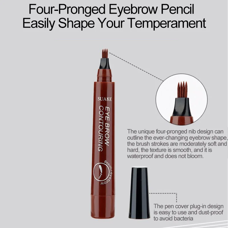 5 Colors Eyebrow Tattoo Pen 4 Points Fork Tip Liquid Brow Pencil Long Lasting Waterproof Stencil Eyebrow Stamp Shaping Kit