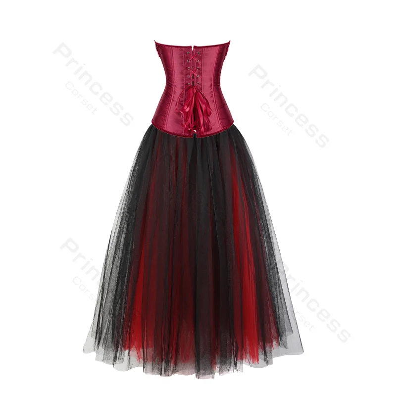 Women Corset Top With Zipper Wedding Corset Dress Lace Up Satin Overbust Corset Gothic Sexy Christmas Corset Plus Size