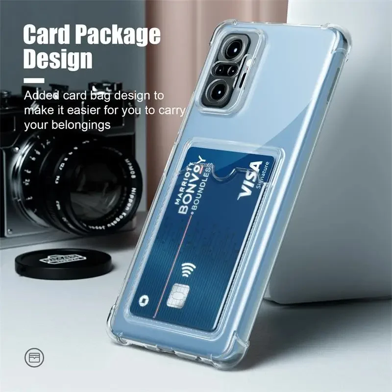 Shockproof Armor Phone Case with Card Holder - Transparent Silicone Cover