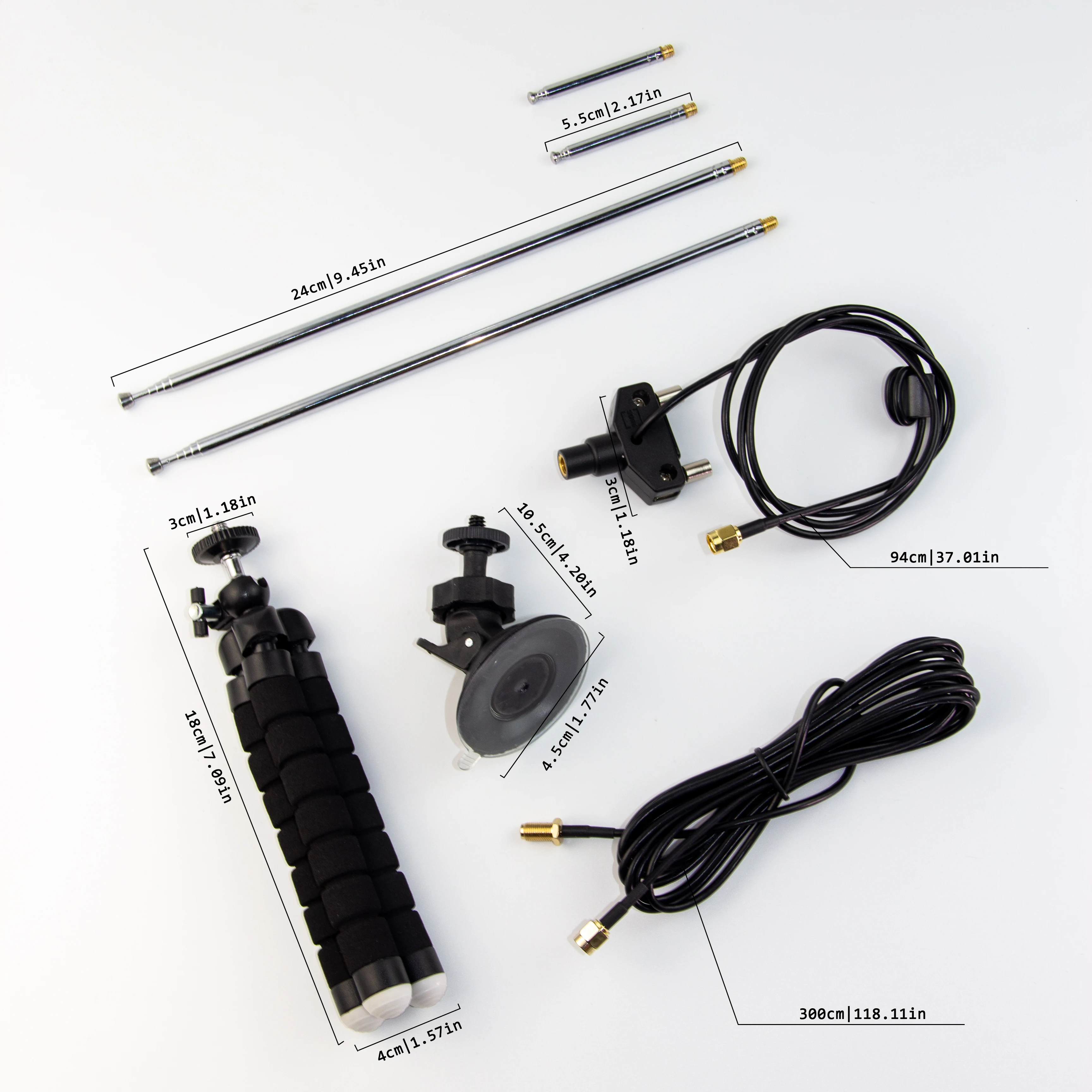 Kit Antenna Radio SDR Portatile con Antenna Telescopica, Treppiede Flessibile, Supporto a Ventosa e Cavo di Prolunga SMA per Radioamatori - immagine 3