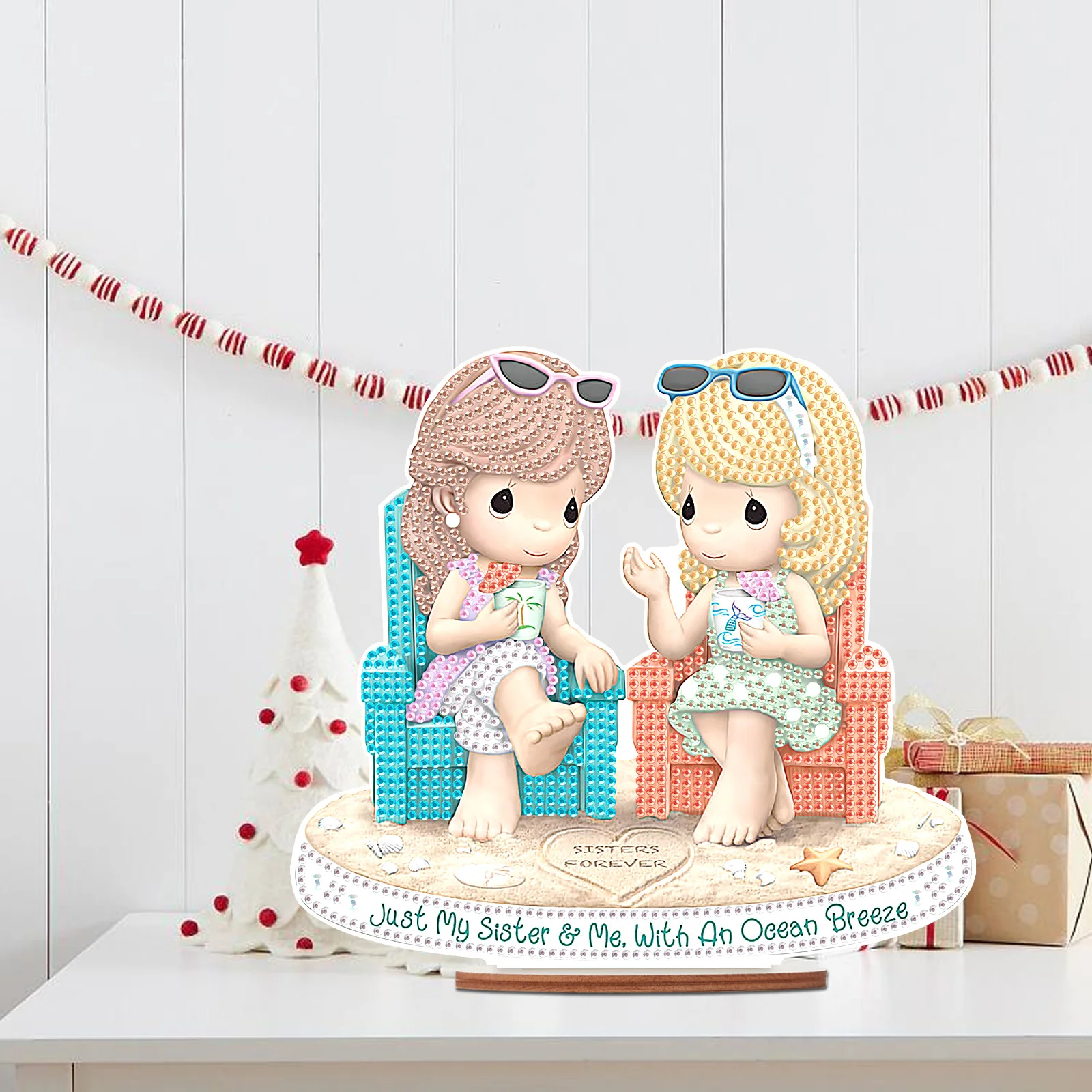 DIY 5D Diamond Painting Ornaments Kits Sisters Forever Special Shaped Crystal Wooden Diamond Art Desktop Ornament