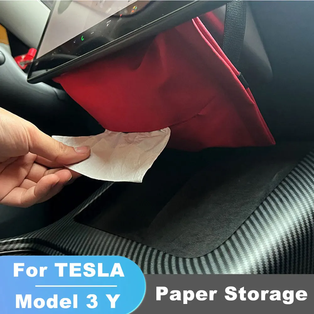 

For Tesla Model 3 Y Car Tissue Box Hidden Behind Screen Napkin Paper Holder Interior Storage Bag Car Accessories