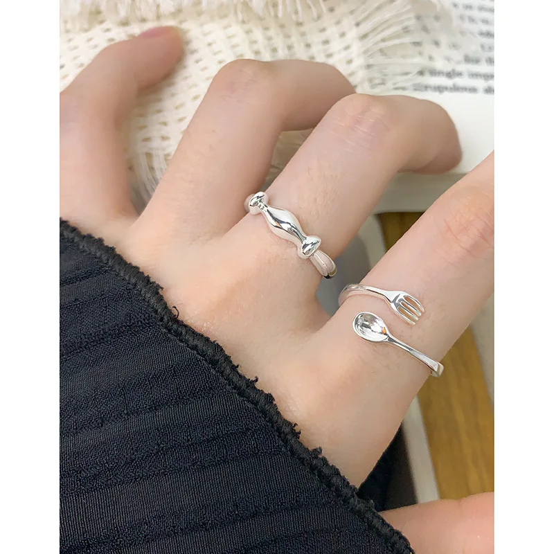 F.I.N.S Original INS Design Fork Spoon S925 Sterling Silver Ring Chic Anti-Allergy Opening Adjustable Finger Fine Jewelry 4