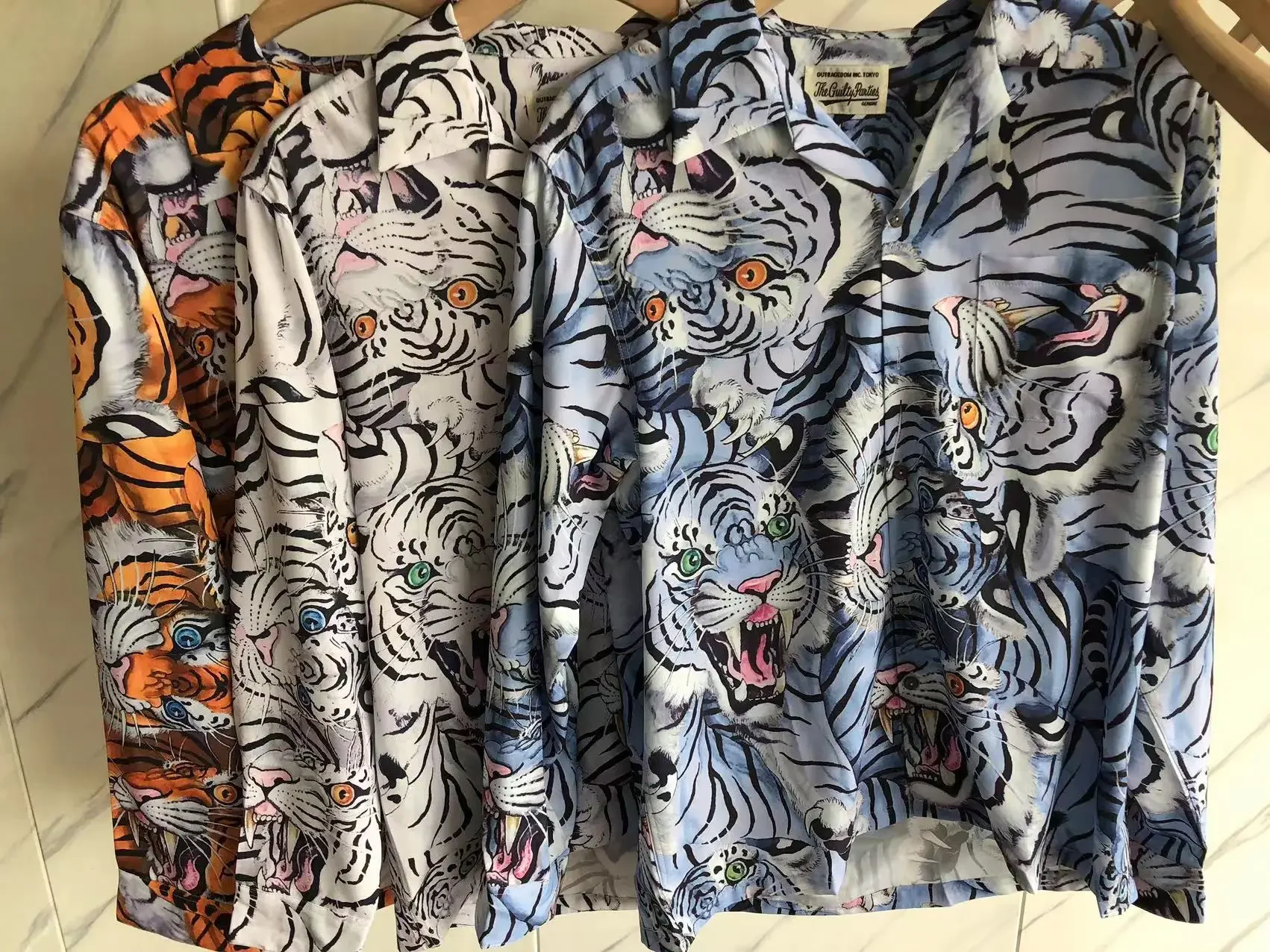 

Top Version Tiger Pattern WACKO MARIA Shirts Men Women Long Sleeve Hawaiian Buttons Shirts