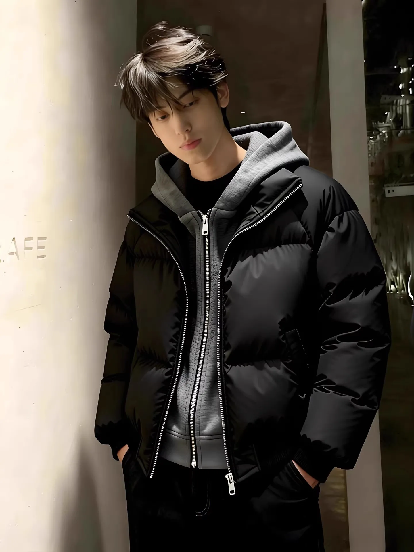 아메리칸 스타일 두꺼운 코튼 재킷 남성용 루즈핏 따뜻한 PU 가죽 후드 지퍼 캐주얼 패셔너블 올매치 겨울 코트
