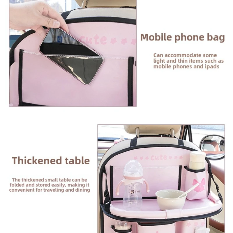 1PC Car anti-kick mat seat anti-dirt mat pink cute cat car backseat table board child seat back table anti-wear storage bag