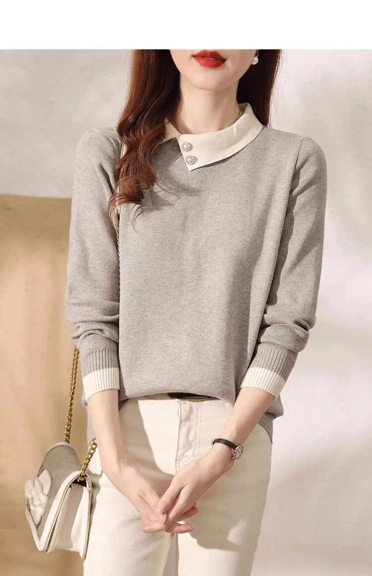 

2023 Versatile slim fit color block sweater
