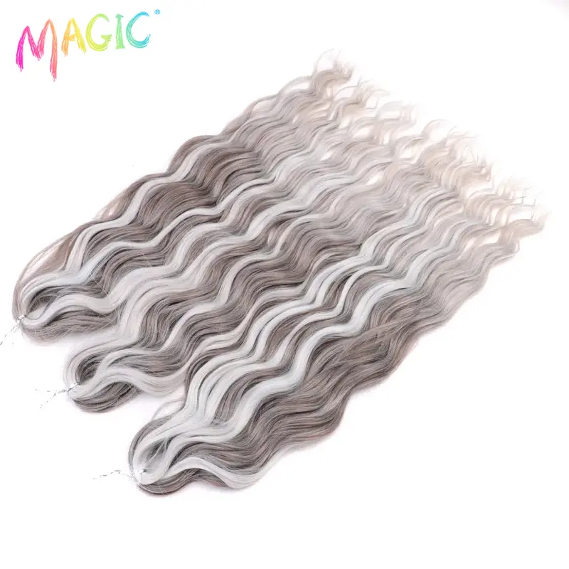 Anna Synthetic Hair 24 Inch Water Wave Braiding Hair Extensions Ombre Blonde Deep Wave Afro Curl Twist Crochet Hair for Women - Image 79