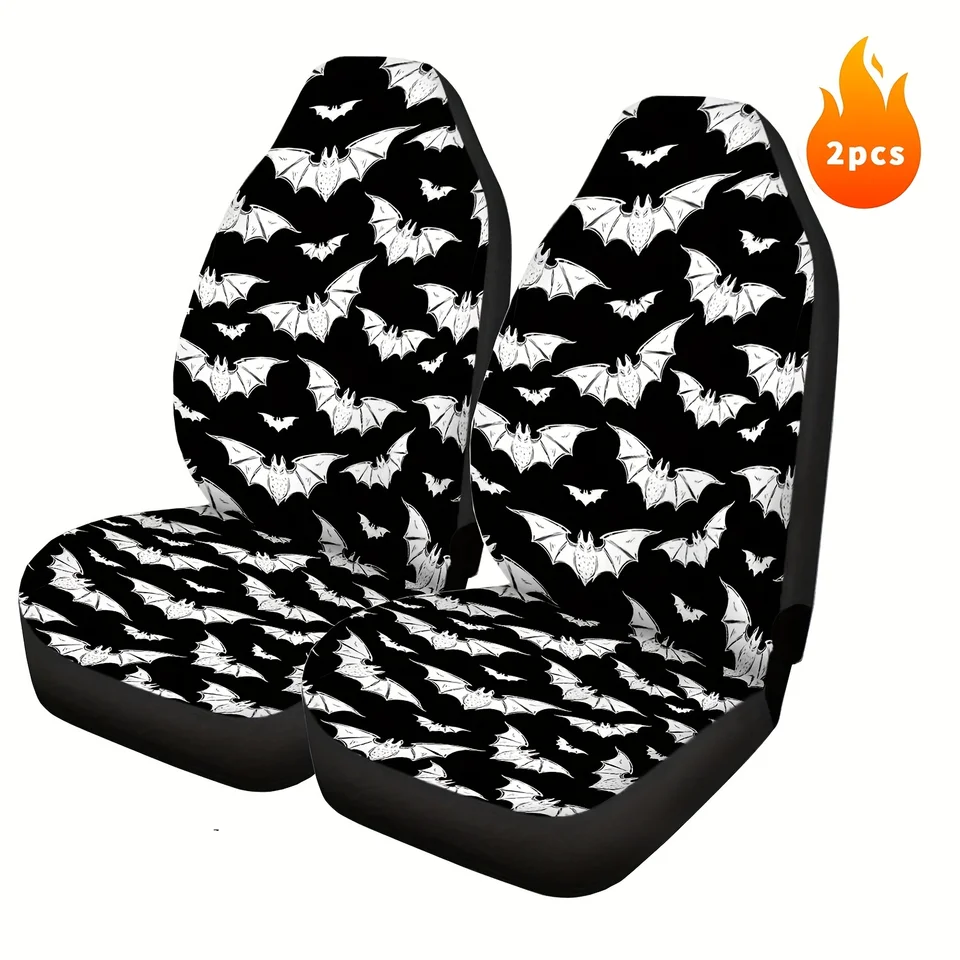 Jodoolang Halloween Car Seat Covers Front Set - Black Red Bats Design, Water Resistant Universal Fit