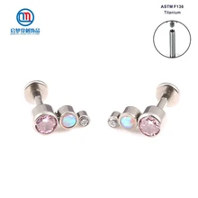 

ASTM F136 Implant Grade Titanium Internally Threaded Pink Curved Cluster Labret Ring Ear Helix Lip Stud Piercing