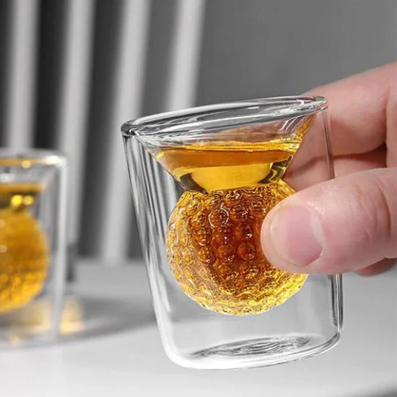 50ml 3D Golf Crystal Whiskey Glasses Mini Golf Ball Shape Embedded Unique Rum Glasses for Home Bar Party Game Birthday Drinkware