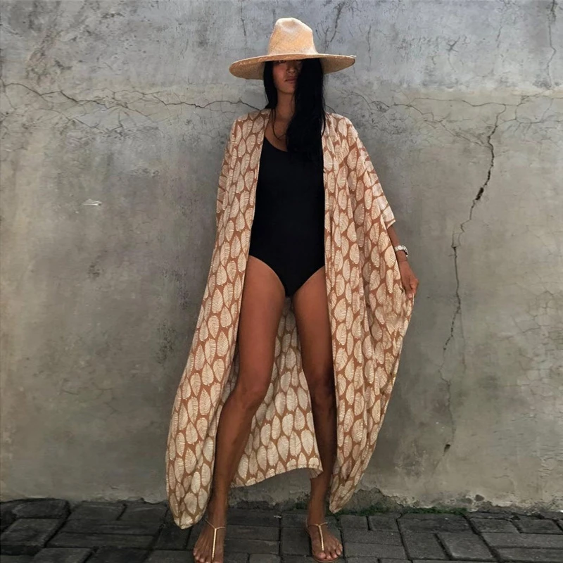 Flowerdevida-여성용 여름 가디건, 루즈한 수영복 커버, 벨트 기모노 슬리브, 홀리데이 보호 비키니 커버 업