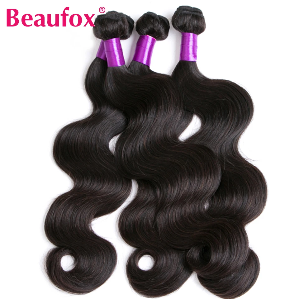Beaufox 4 Bundles Human Hair Body Wave Bundles Indian Hair Weave Wavy Human Remy Extensions 30"