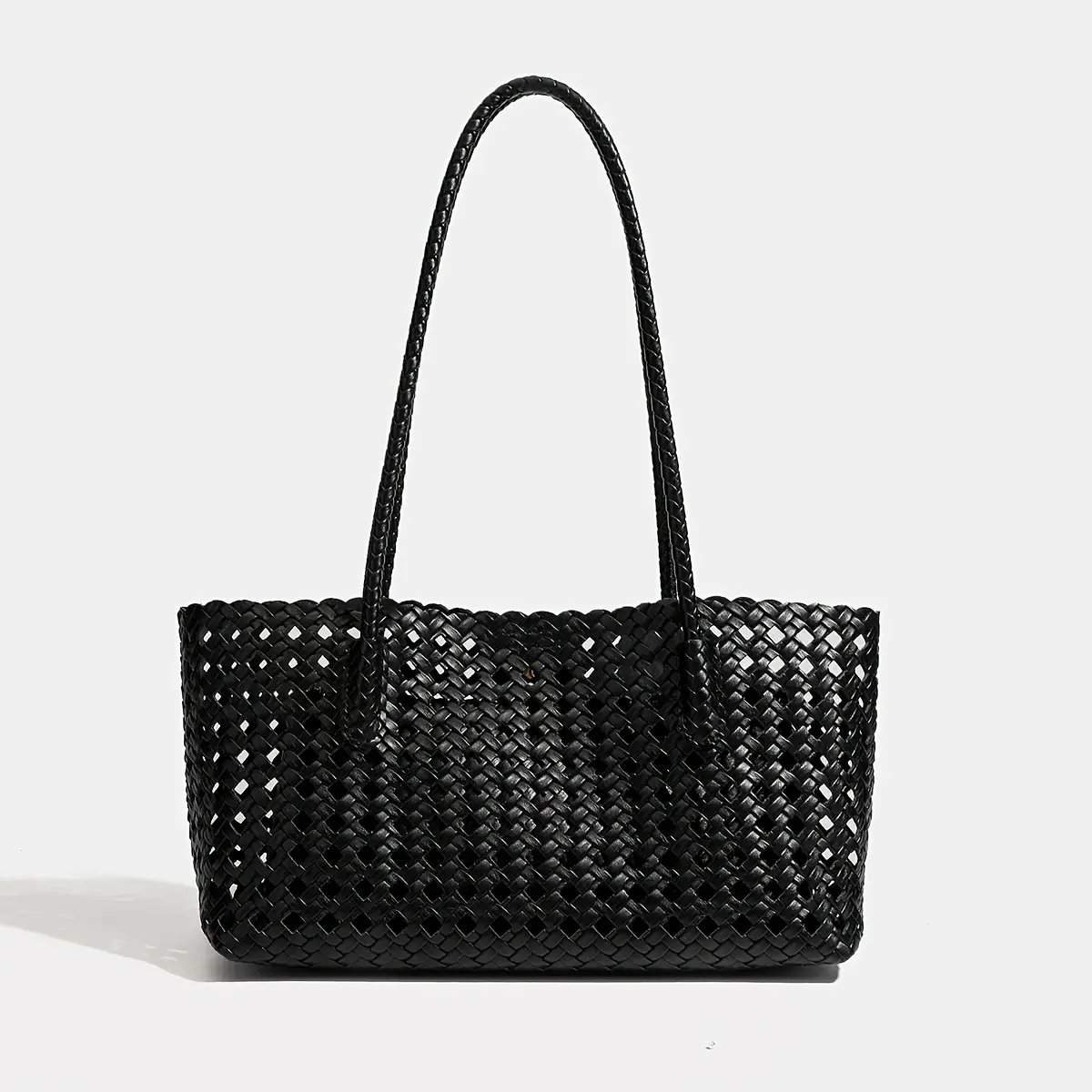Borsa tote nera intrecciata di grande capacità - immagine 5