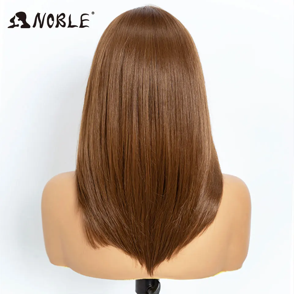 Noble Synthetic Lace Front Wig 13X3 Free Part Pre Plucked Bob Wig 16" Straight Layered Ombre Brown Frontal Lace Wigs For Women