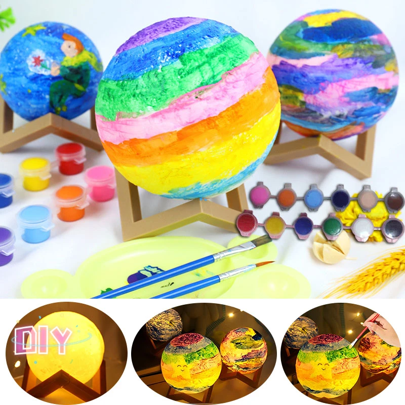 

Creative Handmade DIY Planet Lamp Material Kit Painting Coloring Graffiti Hand-painted Moon Lamp Birthday Gift