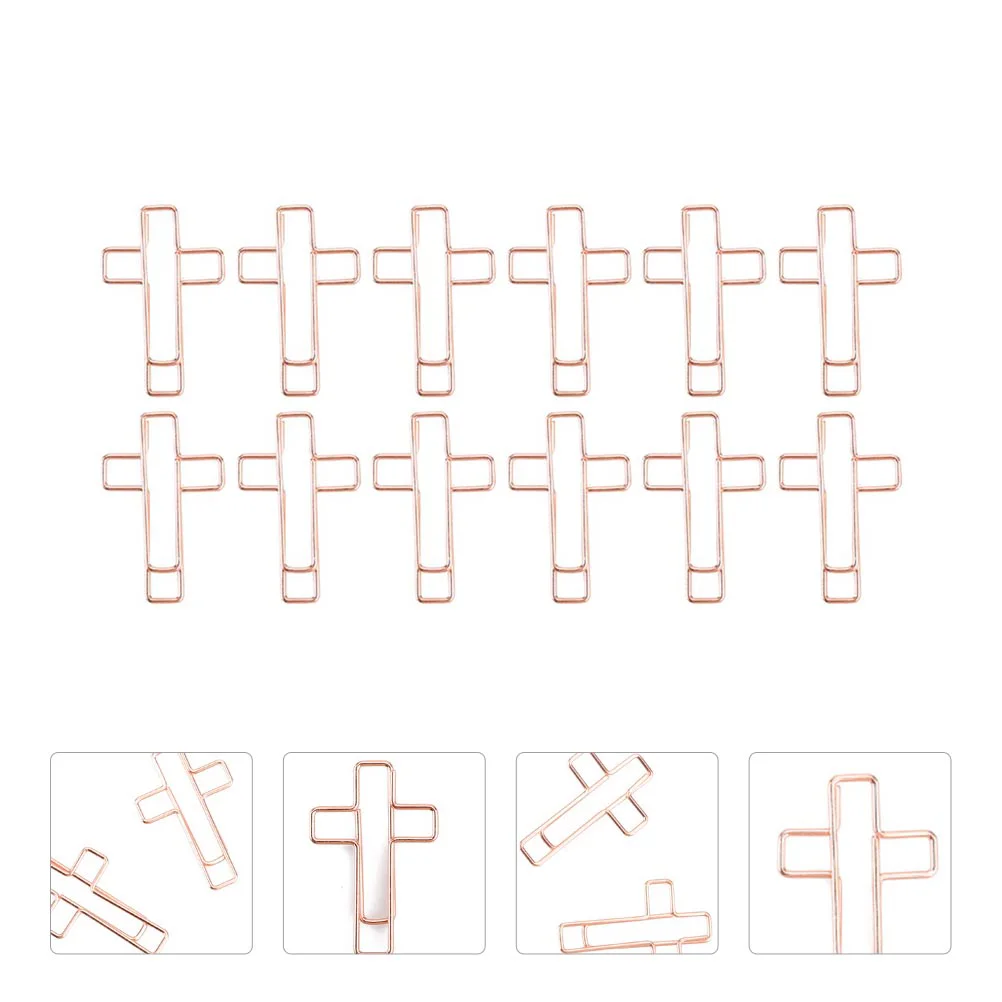 

12 Pcs Bookmarks for Kids Cross Clip Bible Study Supplies Paper Clips Metal Folder Clamps Office Shaped Child