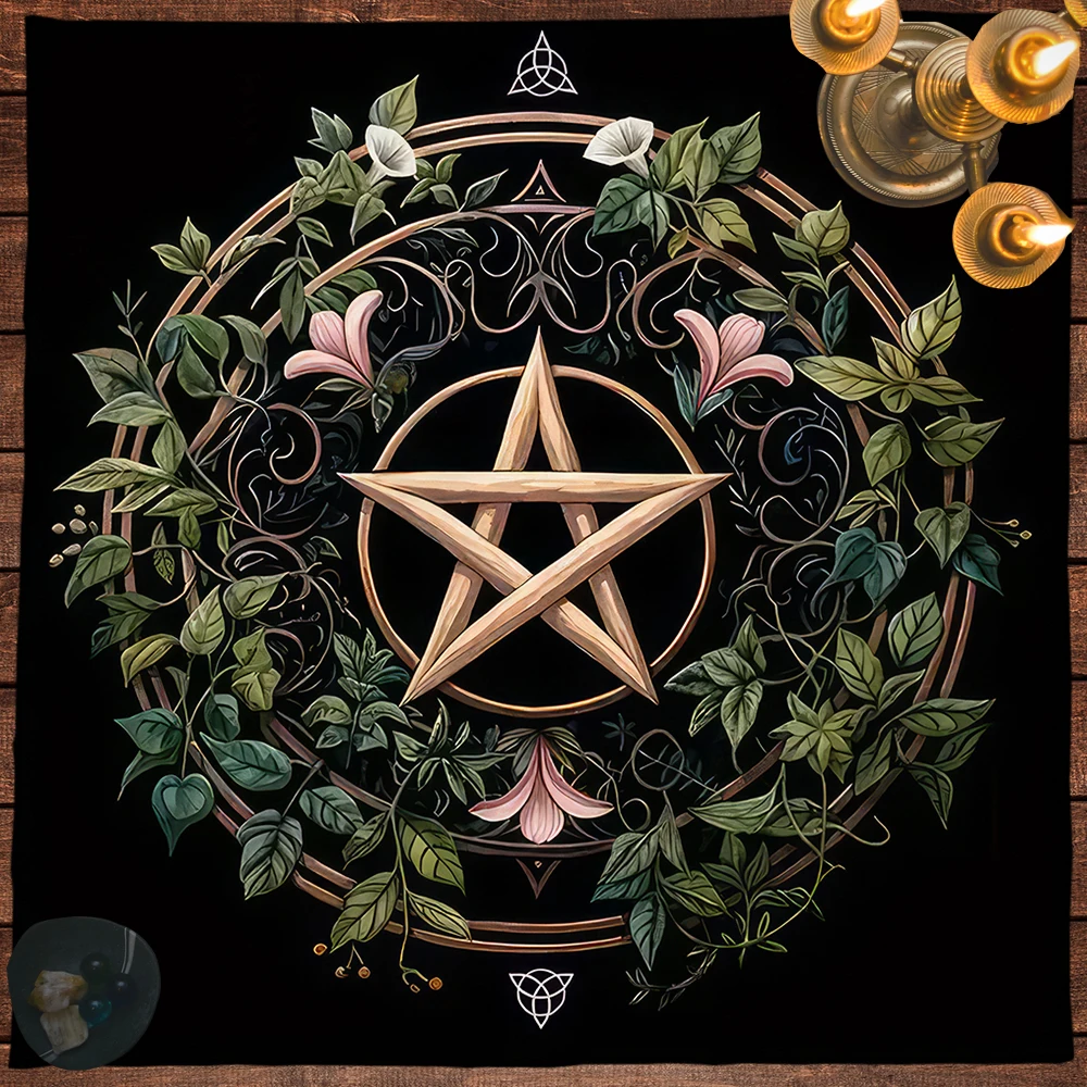 Pagan Altar Cloth with Star Pattern Vibrant Floral & Plants Vines Tarot Cloth For Divination Decor Witchcraft Oracle Cards Pads 5