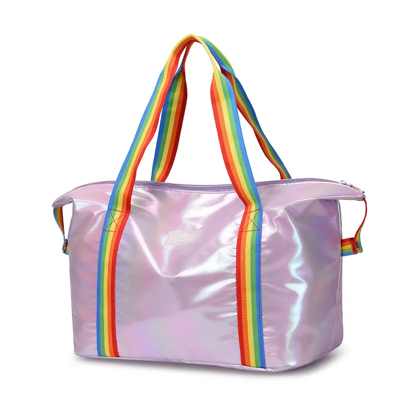 Rainbow Fashion Travel Handbag Women Glitter Shiny Large Capacity Yoga Bag Fitness Gym Tote Ultralight Luggage Duffle XA79