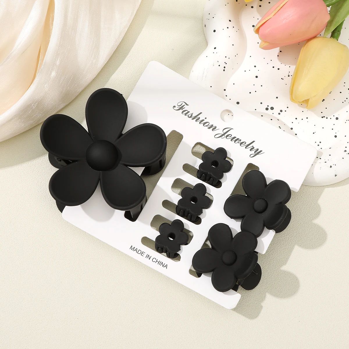 6PCS/set Black Flower Hair Claw Cute Small Size Hairpin Women Styling Hair Clip Fashion Headwear Hair Accessories