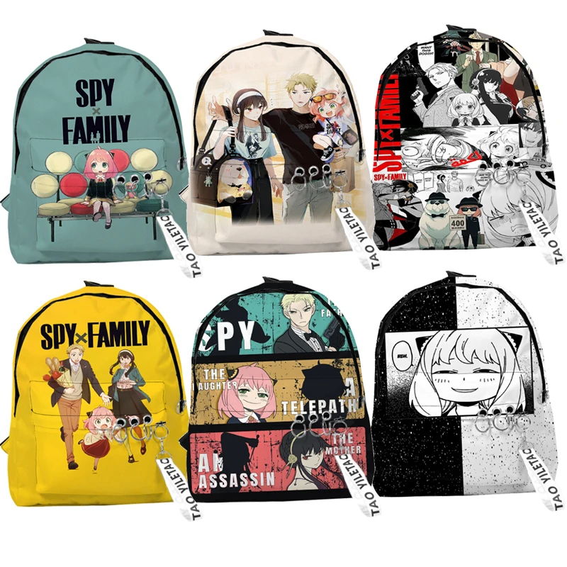 Harajuku Anime Spy x Family School Bags Anya Cartoon Notebook Backpacks Boys/Girls 3D Oxford Waterproof Key Chain Travel Bags