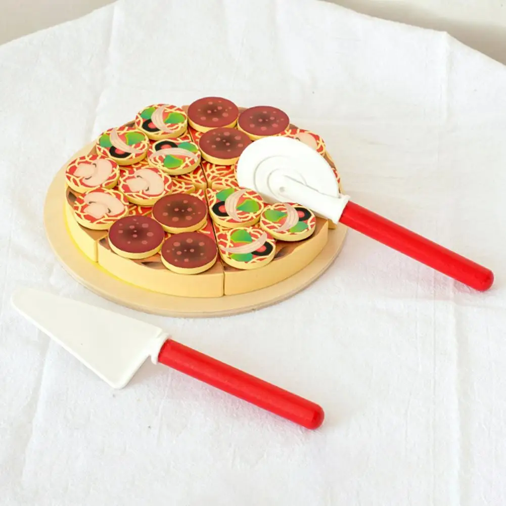 

1 Set Durable Pizza Toy Fastener Tape Design Bright Color Simulation Pizza Simulation Pizza Play House Kids Educational Toy