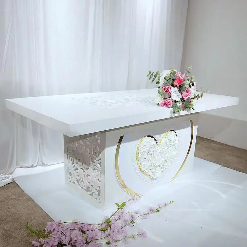 

Rectangle White Dinning Table Heart Pattern For Party Home Wedding Events