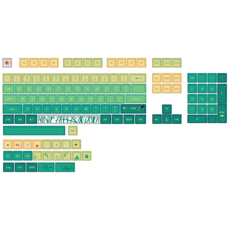 

128 Keys Keycaps XDA Bamboo Green PBT Keycaps PBT DyeSublimation Mechanical Keyboard Keycap Anti Grease Coating