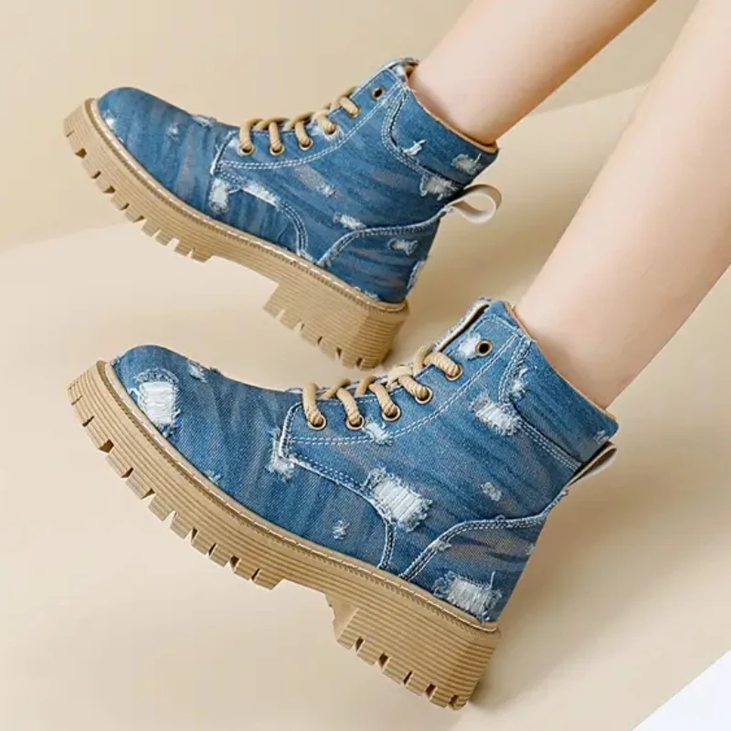 

2023 Women's Boots New Winter Fashion Denim Boots Round Toed Ankle Boots for Women Leisure Shoes Ankle Booties Thigh High Boots