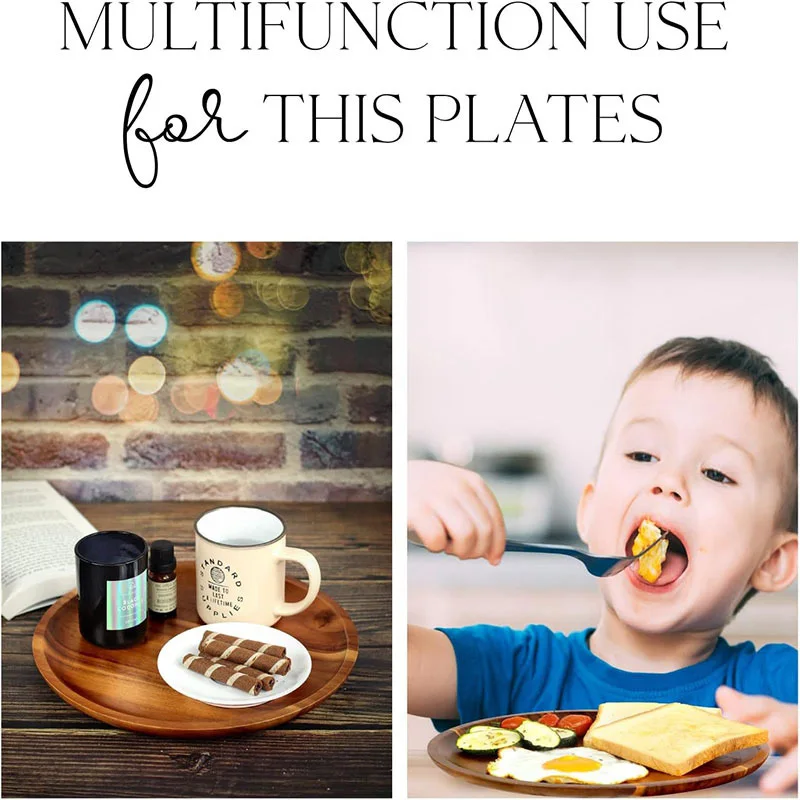 1Pc Wood Plate Round Wooden Dish Plate Small Snack Cake Dessert Plate Dinner Tray Kitchen Tableware Accessories