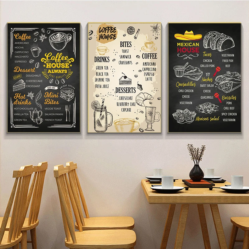 Restaurant Blackboards Posters Sushi Burger Food House Canvas Painting HD Print Abstract Wall Art for Kitchen Room Home Decor