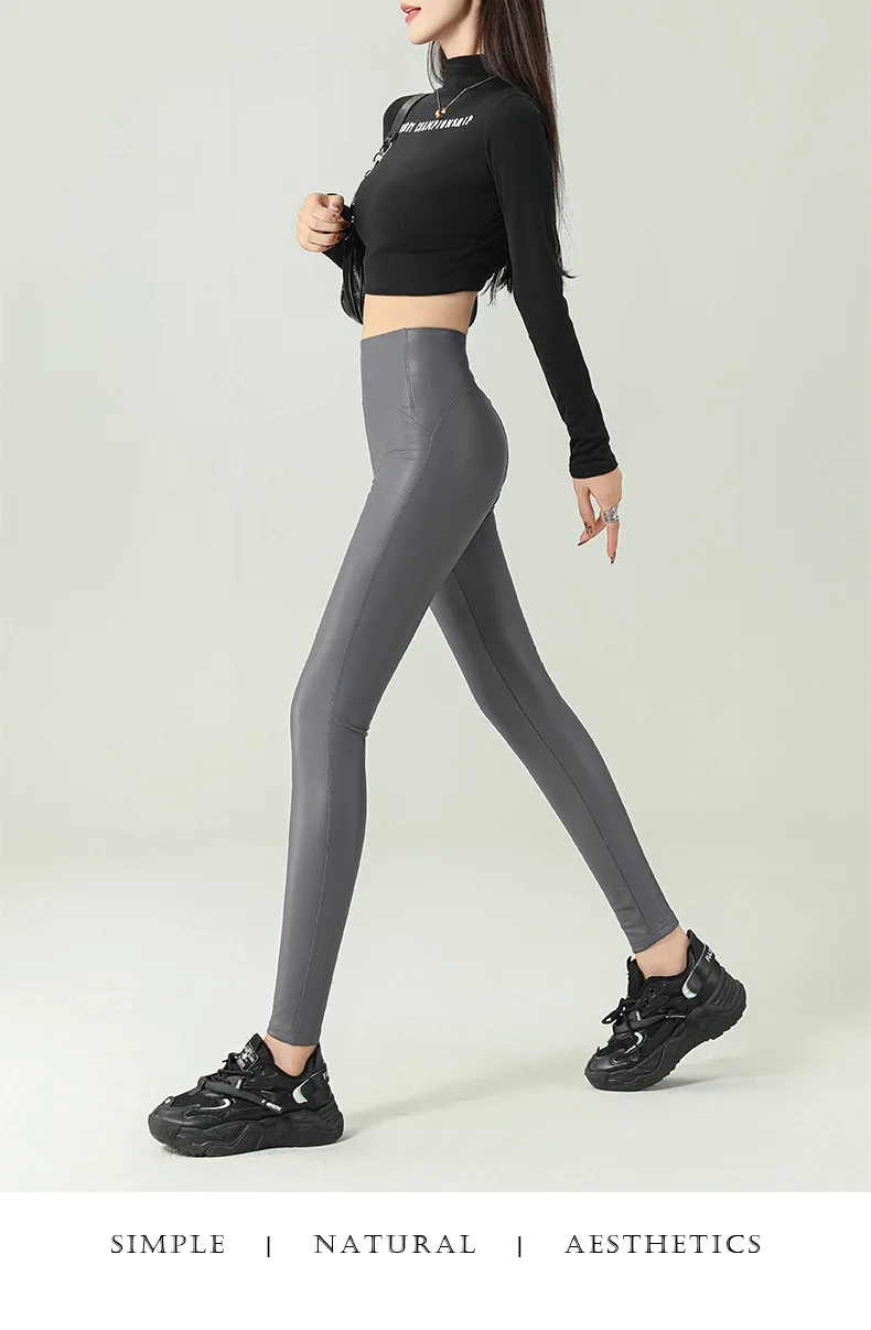 2025 Fall Winter High-Grade Fleece PU Leather Leggings Women High Waist Hip Lift Tight Sexy Faux Leather Warm Leggings