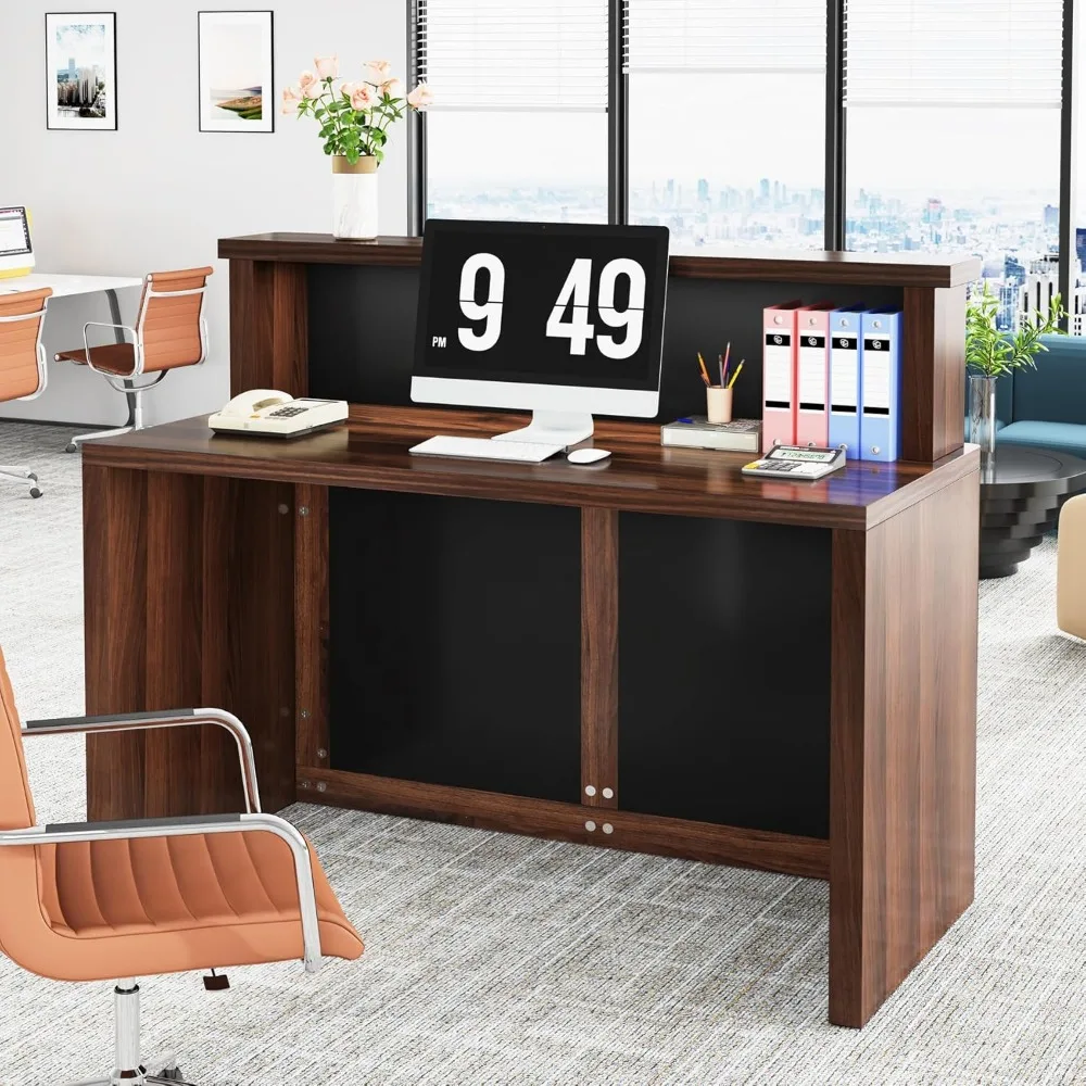 Reception Desk with Counter, 47 Inch Small Reception Room Table, Front Desk for Office, Retail Checkout Counter for Lobby, Salon 4